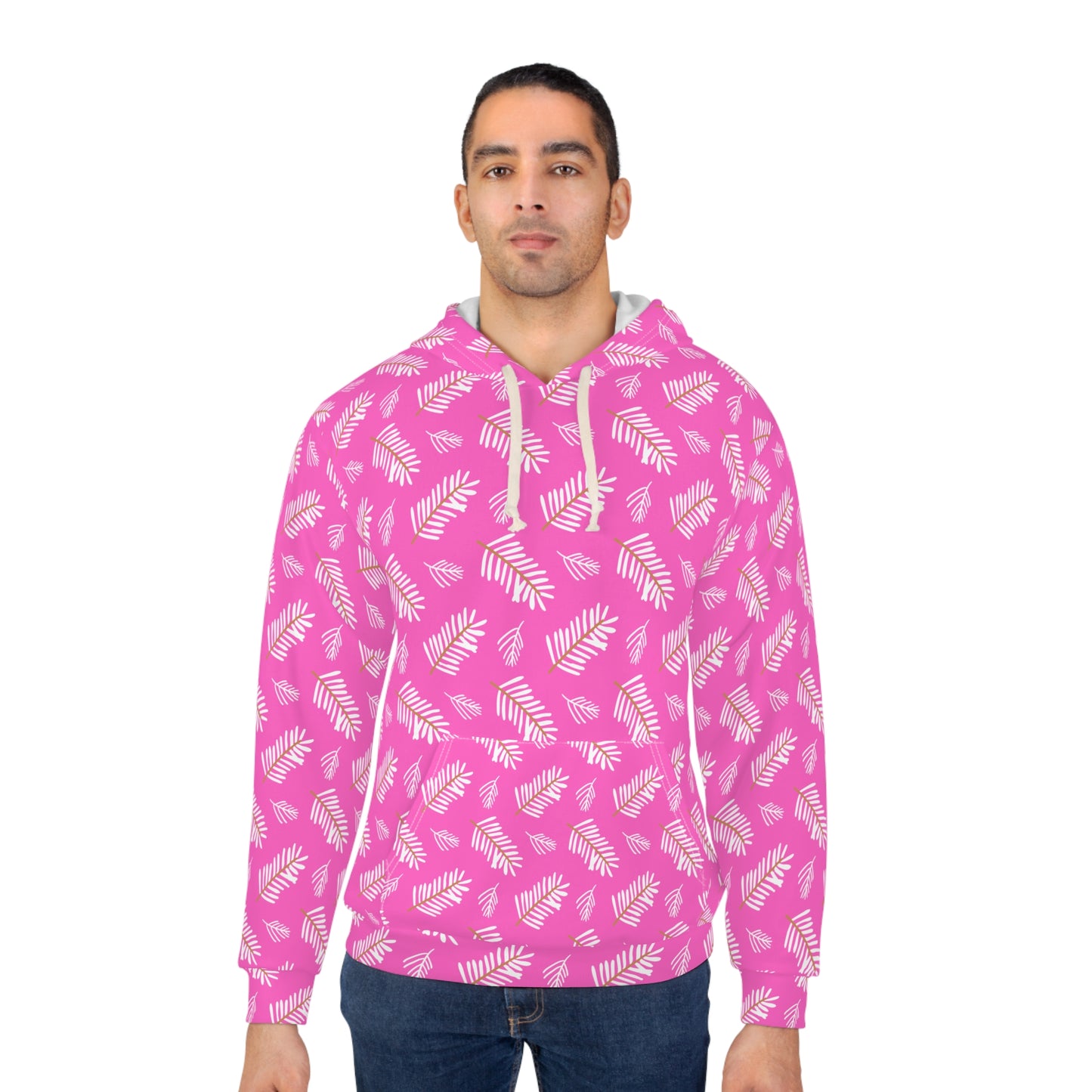 Tropical Vibes Pullover Hoodie - Pink Leaf Print