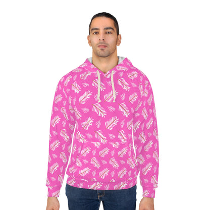 Tropical Vibes Pullover Hoodie - Pink Leaf Print