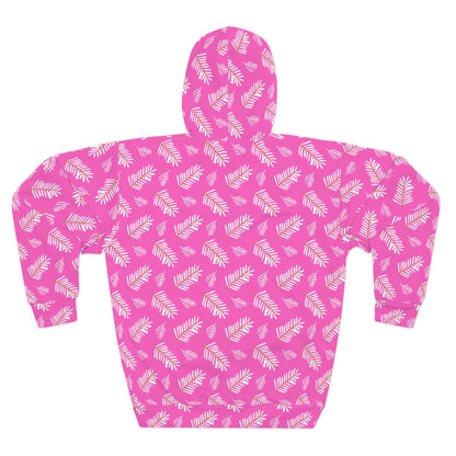 Tropical Vibes Pullover Hoodie - Pink Leaf Print