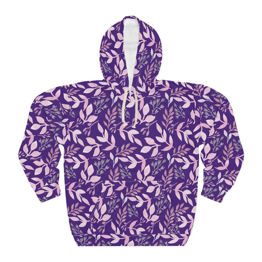 Botanical Bliss: Purple Leaf Pattern Hoodie