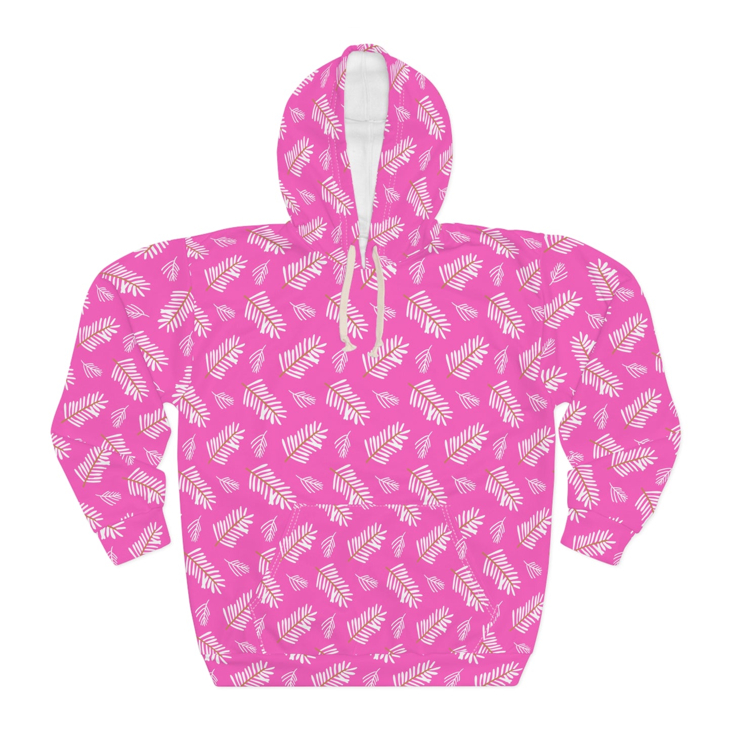 Tropical Vibes Pullover Hoodie - Pink Leaf Print