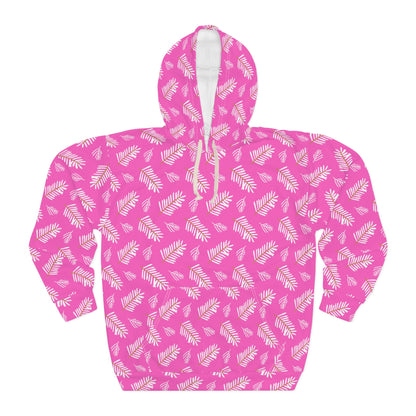 Tropical Vibes Pullover Hoodie - Pink Leaf Print